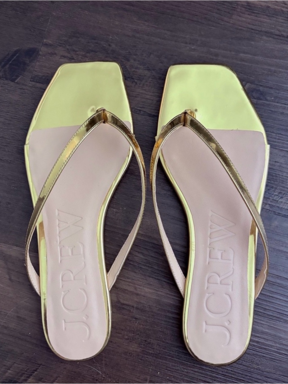 J.Crew Gold Capri Thong Sandals In Metallic Leather women size 9 1/2, New